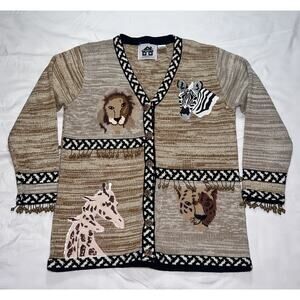 Storybook Knits Cardigan Sweater Womens Size S Safari Beaded Teacher Grandma 90s